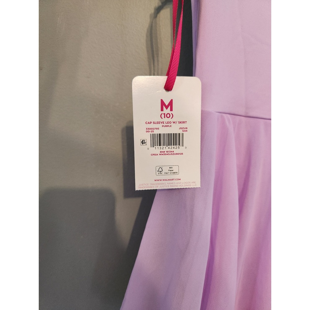 Justice Girls Purple Cap Sleeve Leotard with Skirt Bow Back Dancewear Size M 10 - Picture 3 of 3